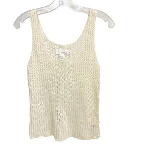 DKNY Pure Cream Open Knit Linen Tank Top Beachy Boho Coastal - Size Large